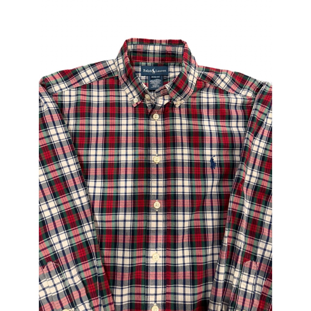 Ralph Lauren Boys Plaid Long Sleeve Button Up Med (10-12) Cotton Preppy Classic